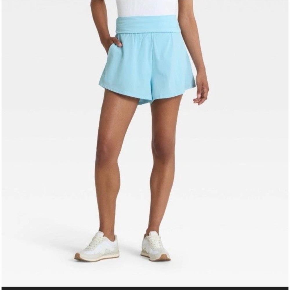 Joy Lab Womens Mid Rise Foldover Waistband Shorts 3" Inseam Light Blue XL‎